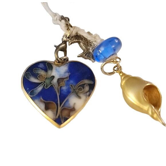 Hand-crafted Stay Curious Bookmark W/ Cloissone Heart Fish Sea Shell Dangle B14 - Picture 5 of 7